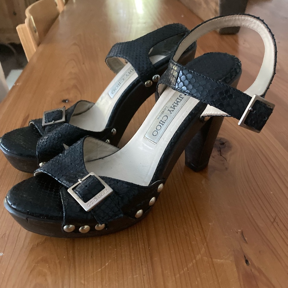 Jimmy Choo black platform buckle sandals